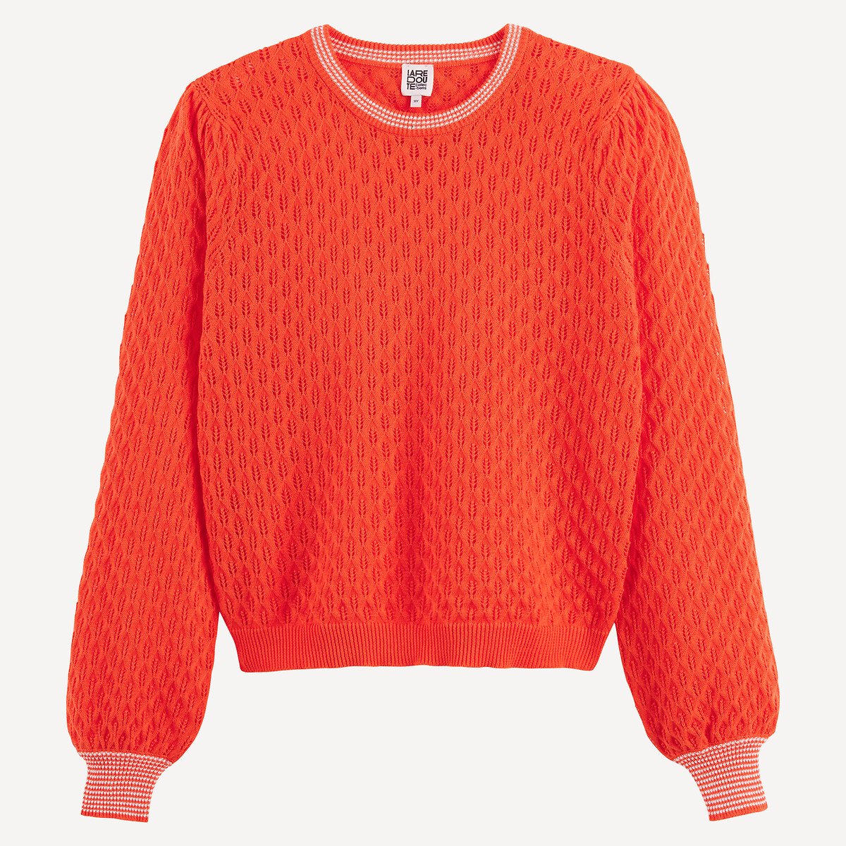 Pull en maille ajouré, col rond rayé rouge, LA REDOUTE COLLECTIONS