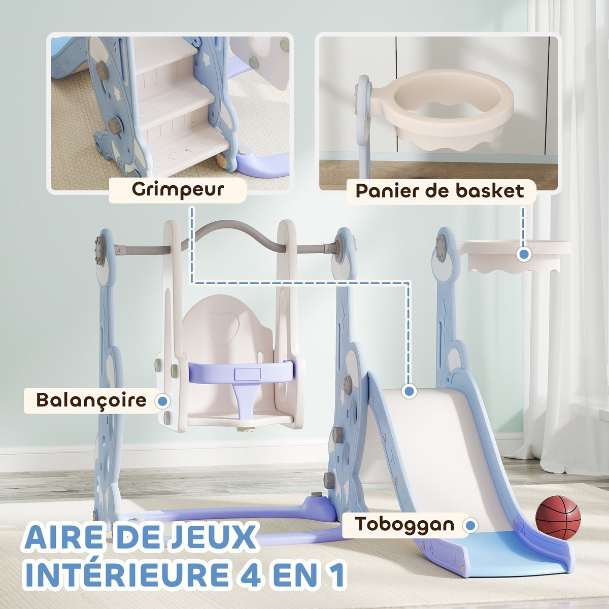 Ensemble balançoire et toboggan pour enfants bleu clair, blanc, AIYAPLAY