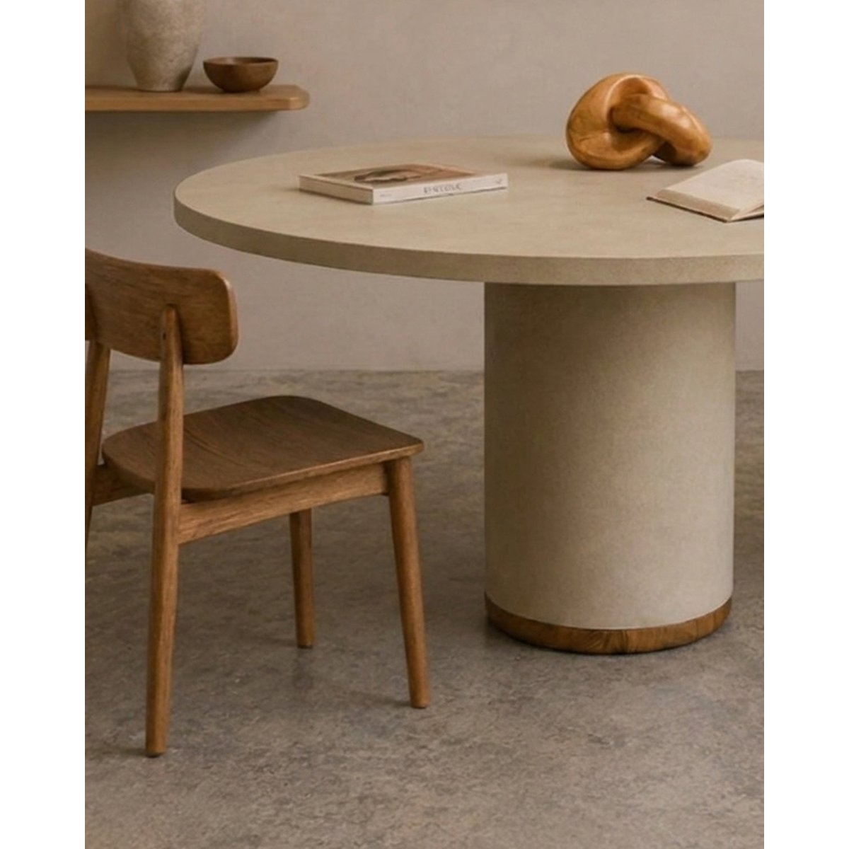Table à manger en microciment couleur terre 110 cm - JARA sable, HANNUN