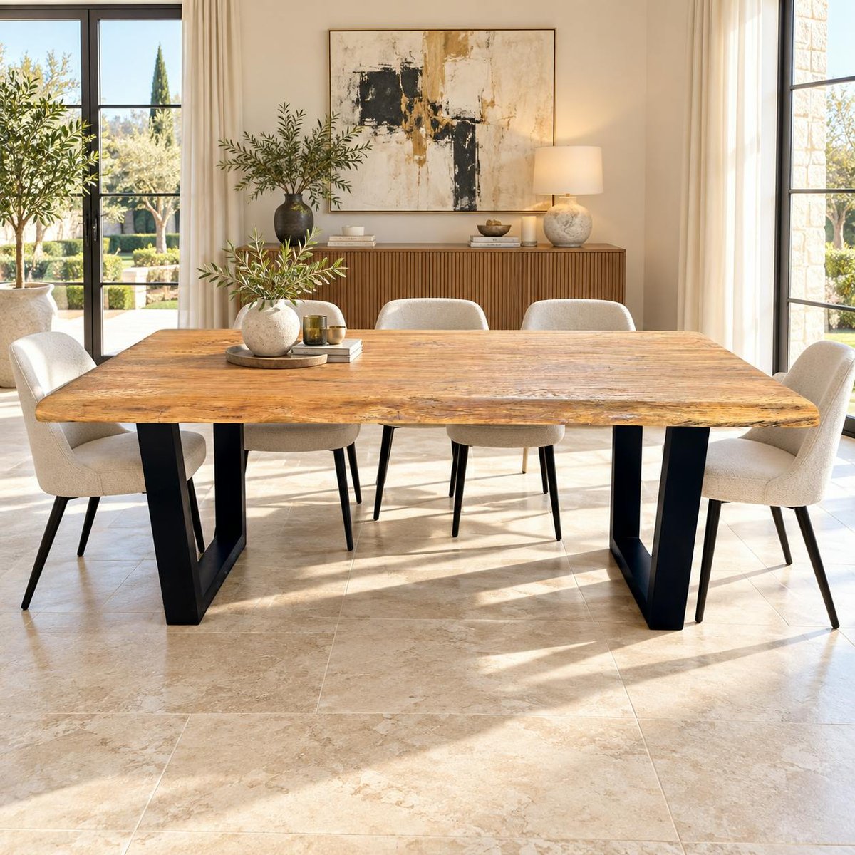Table à manger bois de teck recyclé, pieds en U 200 cm TIMOR bois naturel, PIER IMPORT
