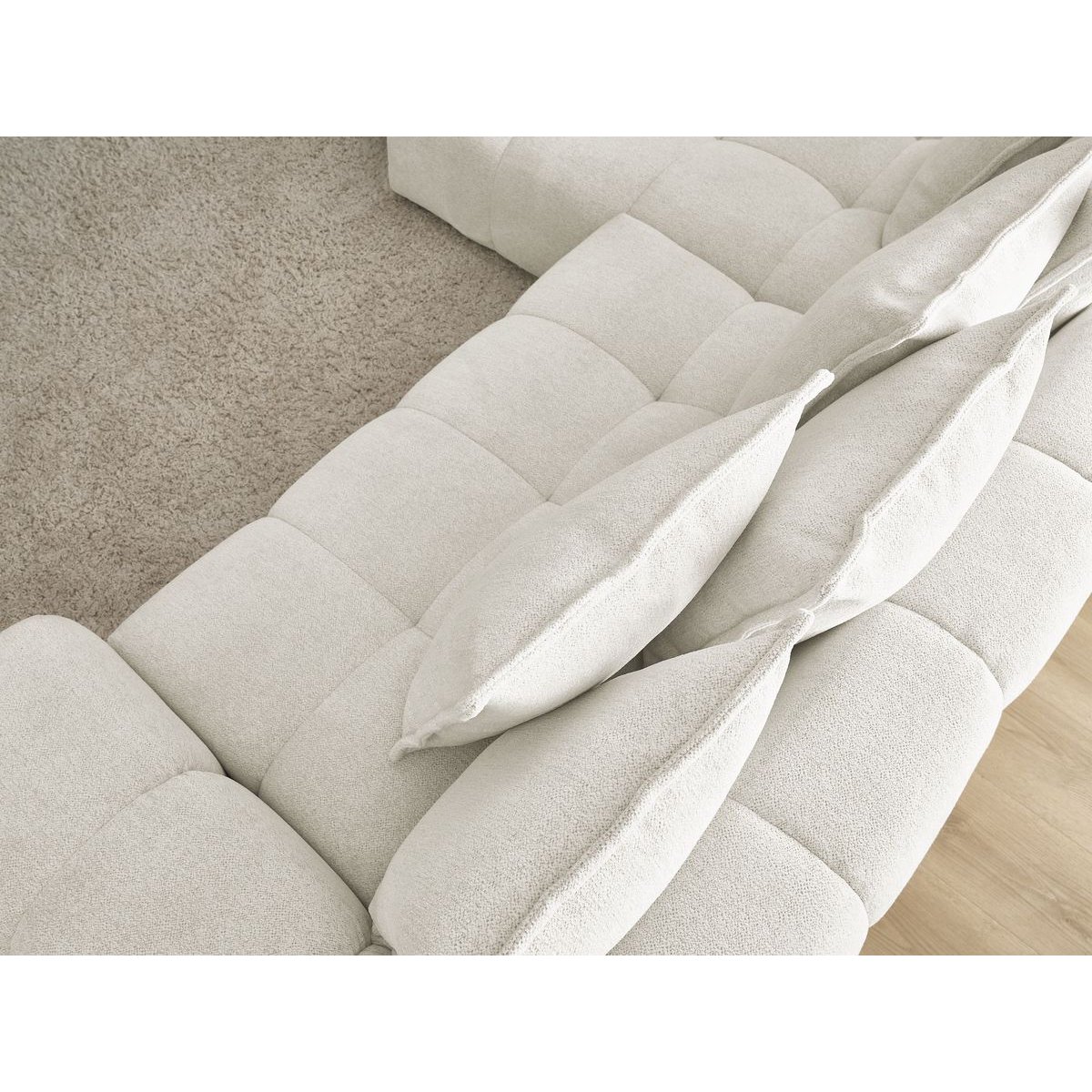 Canapé d'angle convertible 3 places en tissu chiné, EVEREST blanc, BOBOCHIC