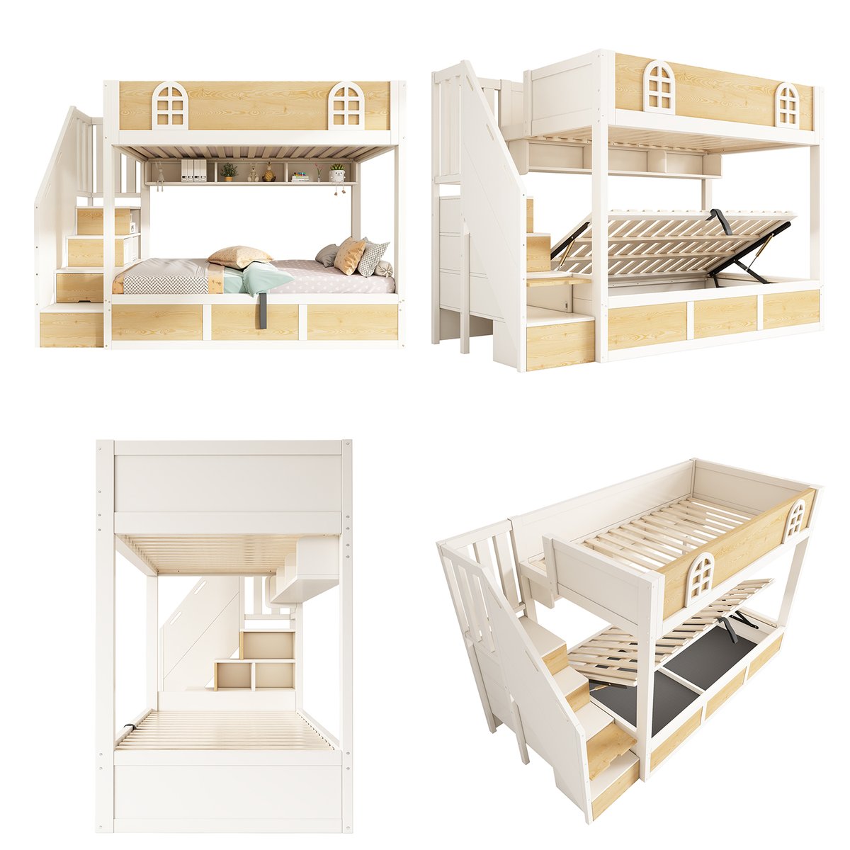Lit superposé avec rangement, LOFTCOVEA chêne, MEUBLES COSY