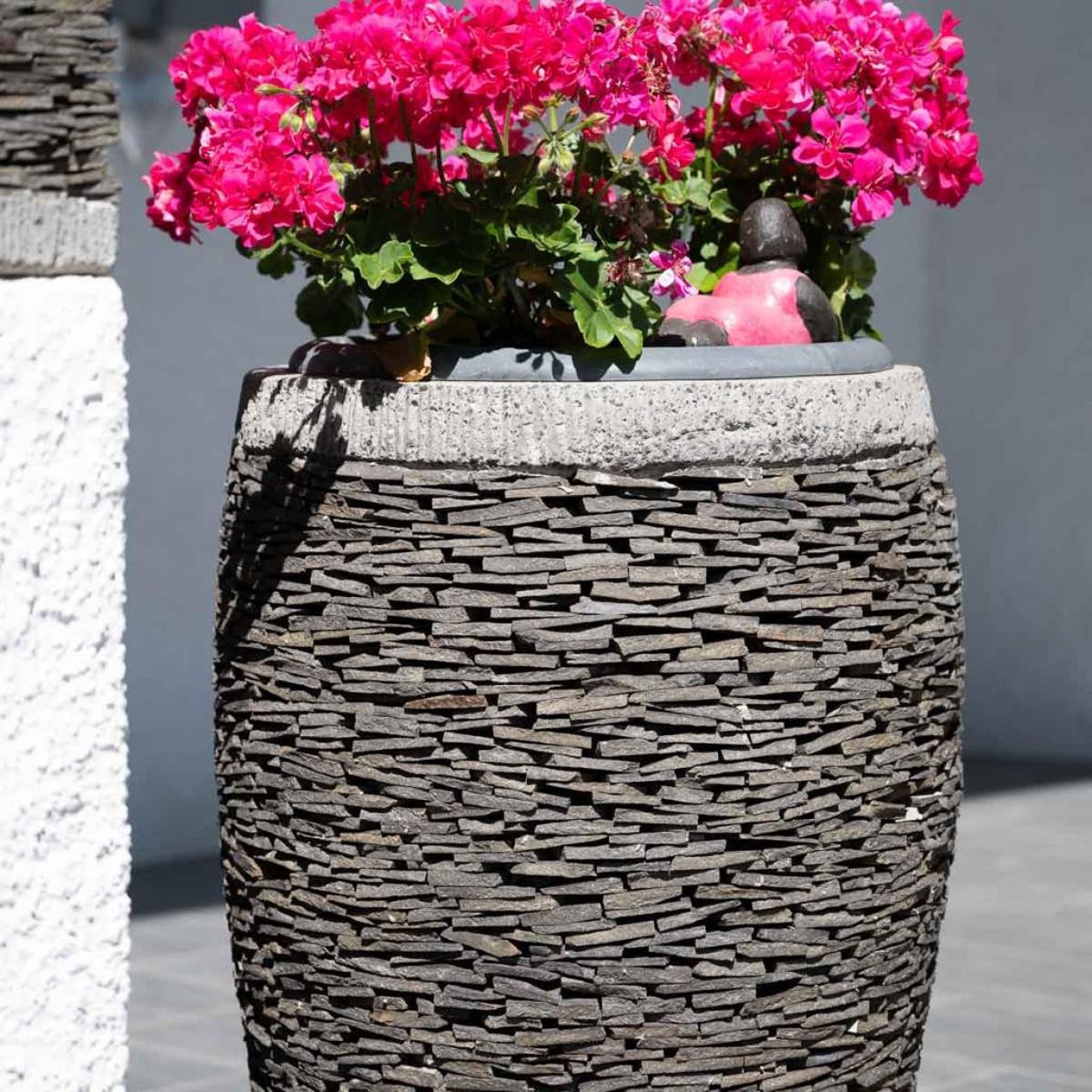 Pot bac jardinière pierre naturelle ardoise ovale forme œuf 80cm gris, WANDA COLLECTION