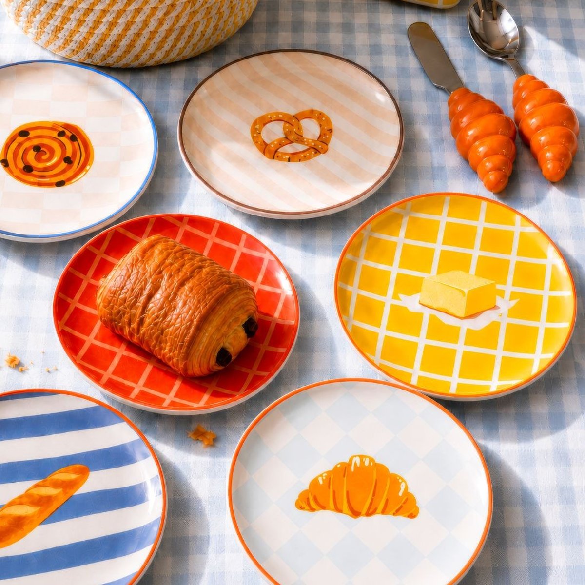 Lot de 2 petites assiettes croissant & beurre, BEAU BRUNCH multicolore, ARTIME