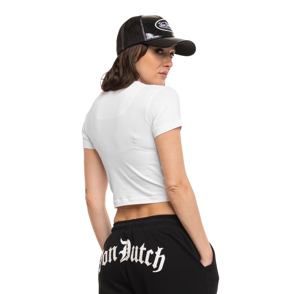 Crop top coton RUD blanc/rose, VON DUTCH
