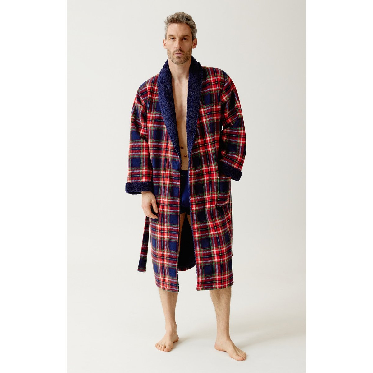 Robe de chambre en polaire à carreaux Léon rouge, ARTHUR