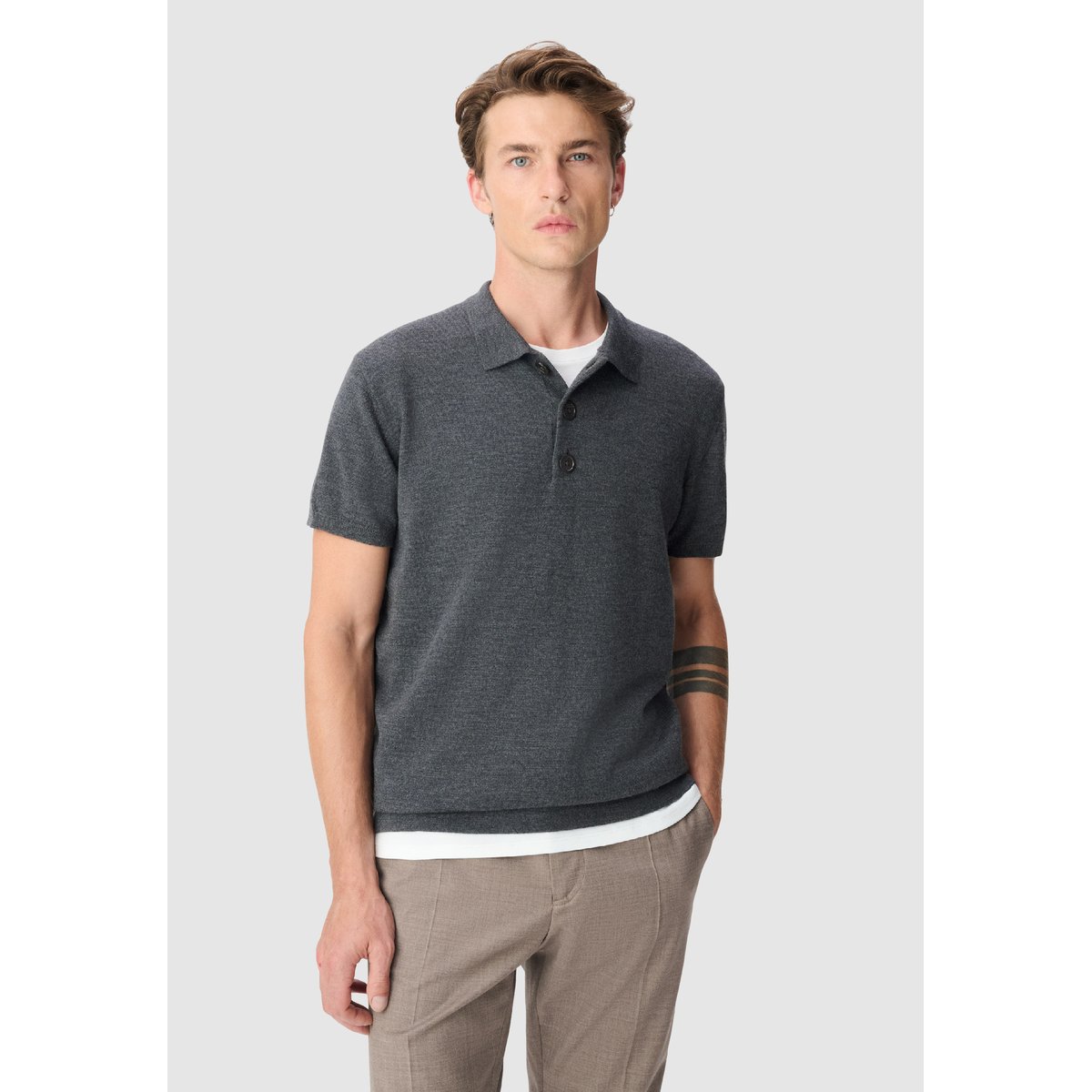 Polo tricot 100% laine gris foncé, IKKS