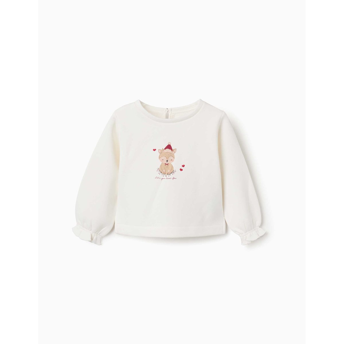 Sweat en coton peigné avec renne imprimé beige clair, ZIPPY