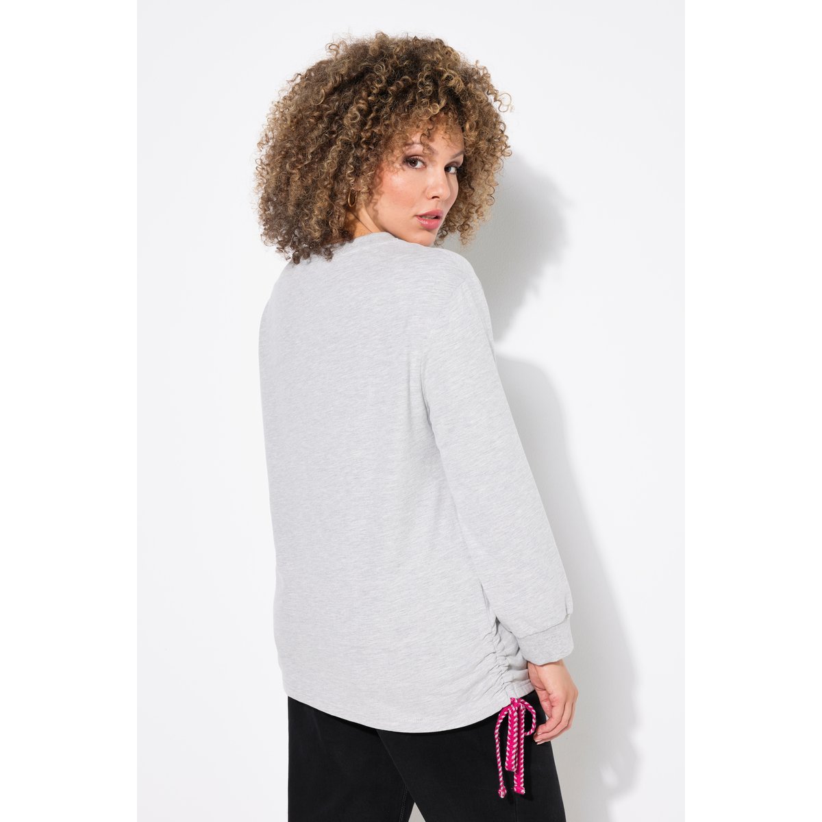 Sweat-shirt, cordon à froncer sur les côtés gris clair chiné, ULLA POPKEN