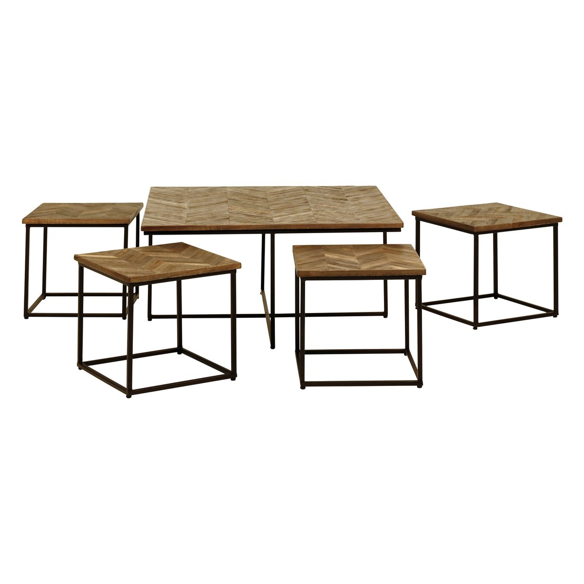 Tables basses carrées gigognes teck recyclé 90cm - Set de 5 naturel, ZAGO