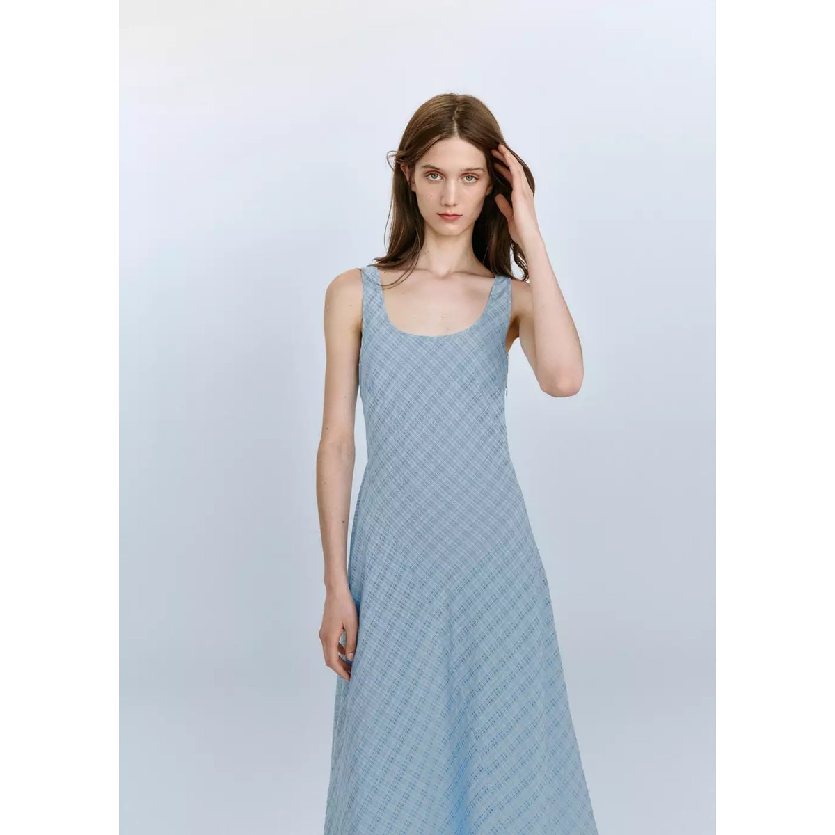 Robe bas asymétrique carreaux bleu ciel, MANGO