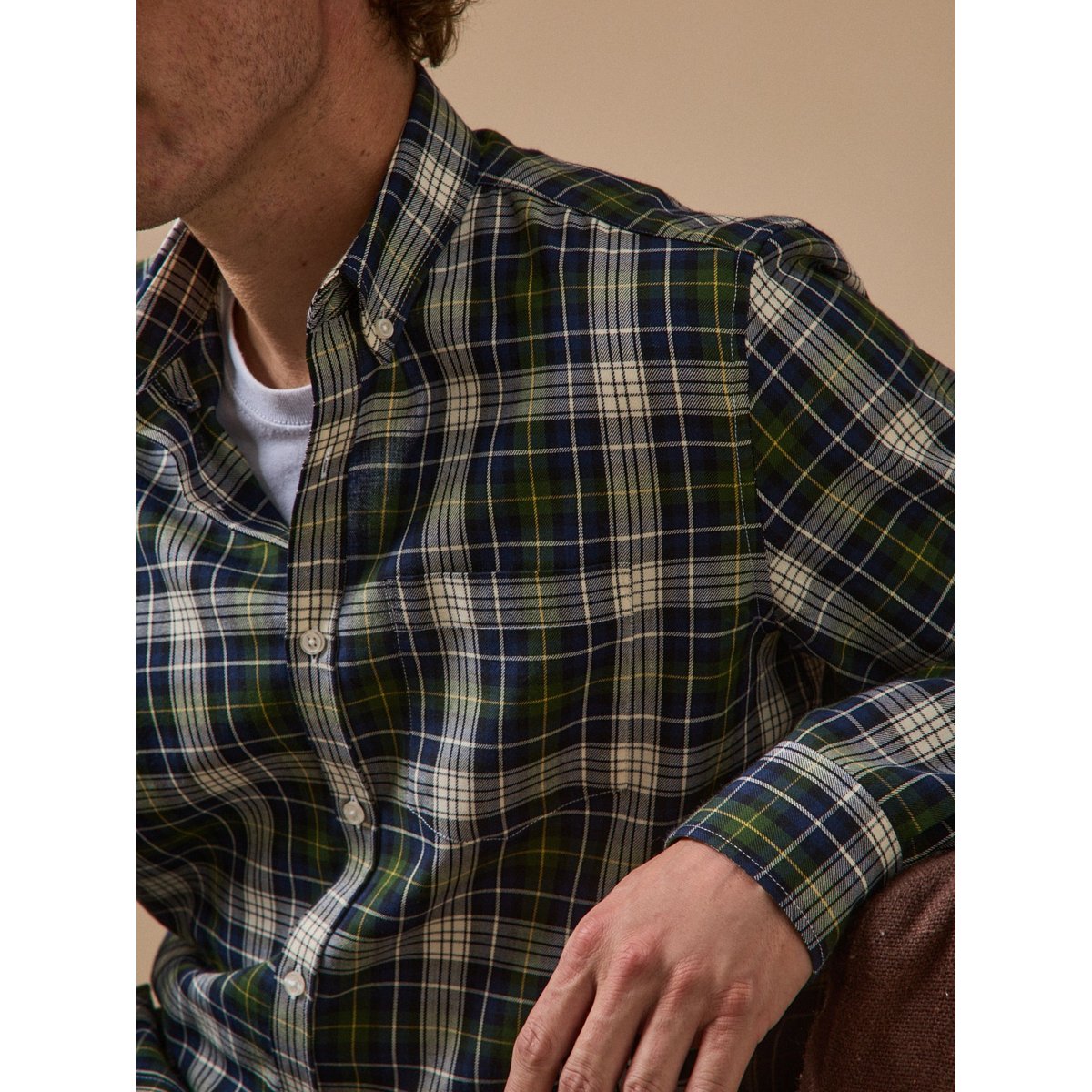 Chemise carreaux  - coupe contemporaine carreaux vert/jaune, CYRILLUS