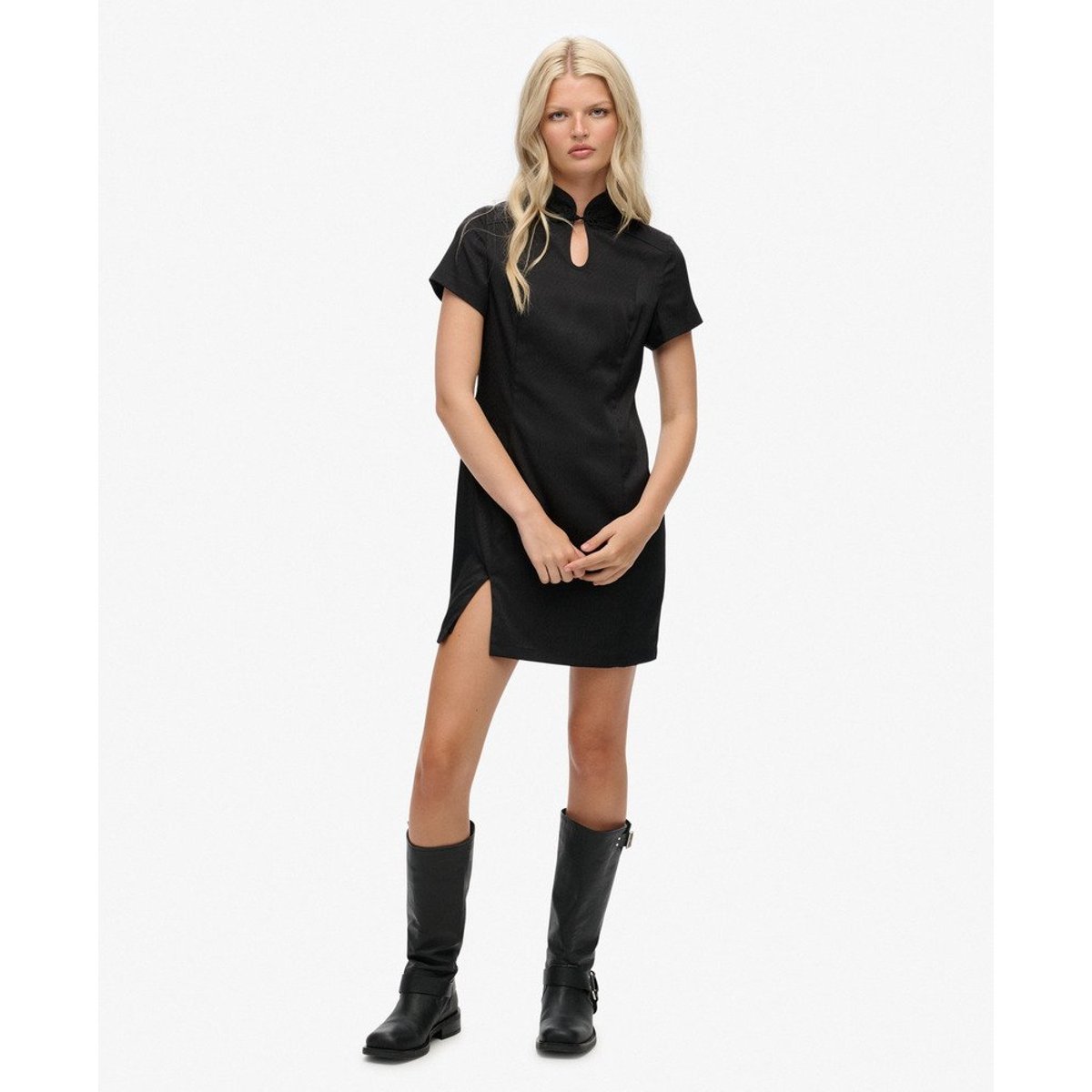 Mini-robe Mandarin en satin noir, SUPERDRY