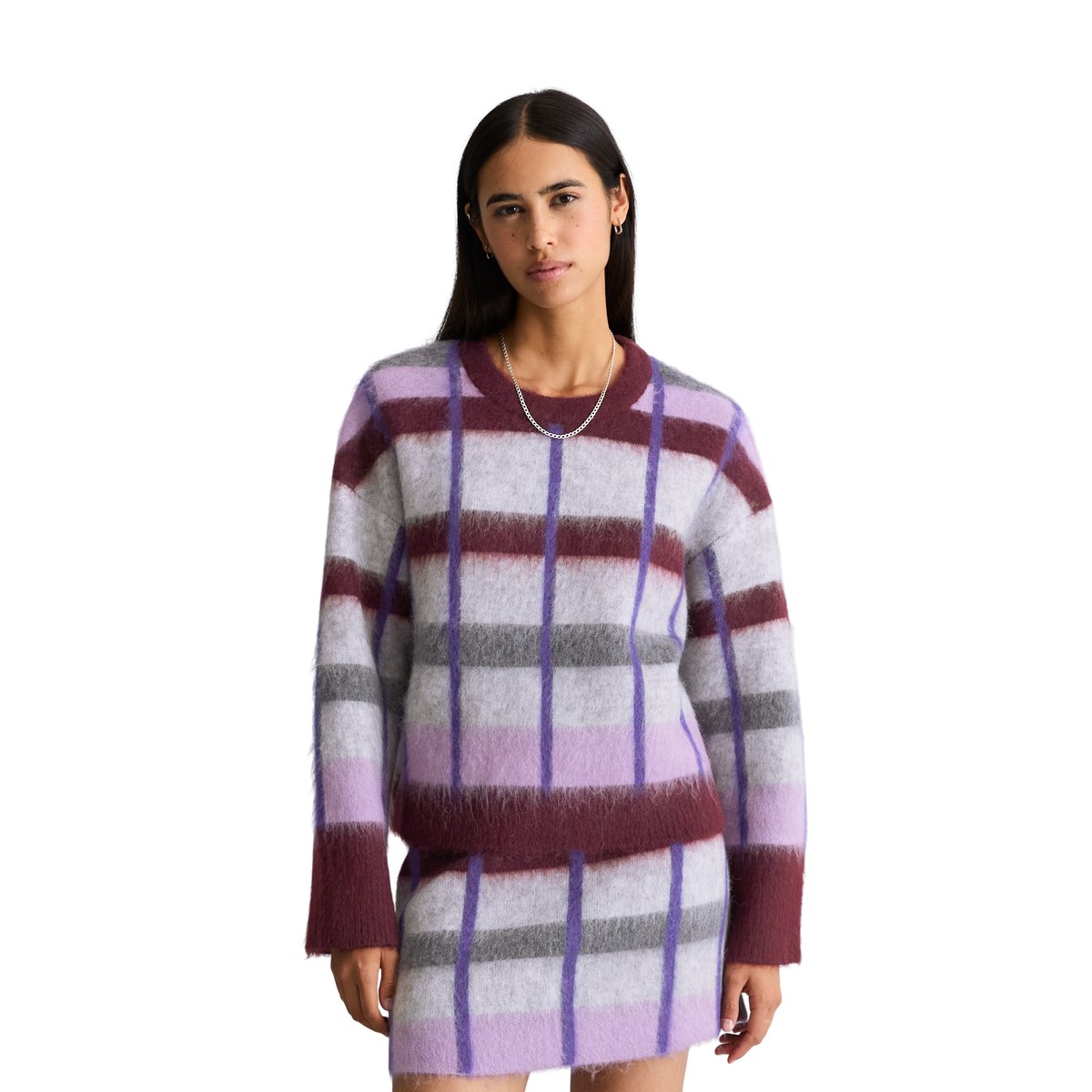 Pull jacquard oversize en un mélange douillet de laine vierge et de mohair mauve, MARC O’POLO DENIM