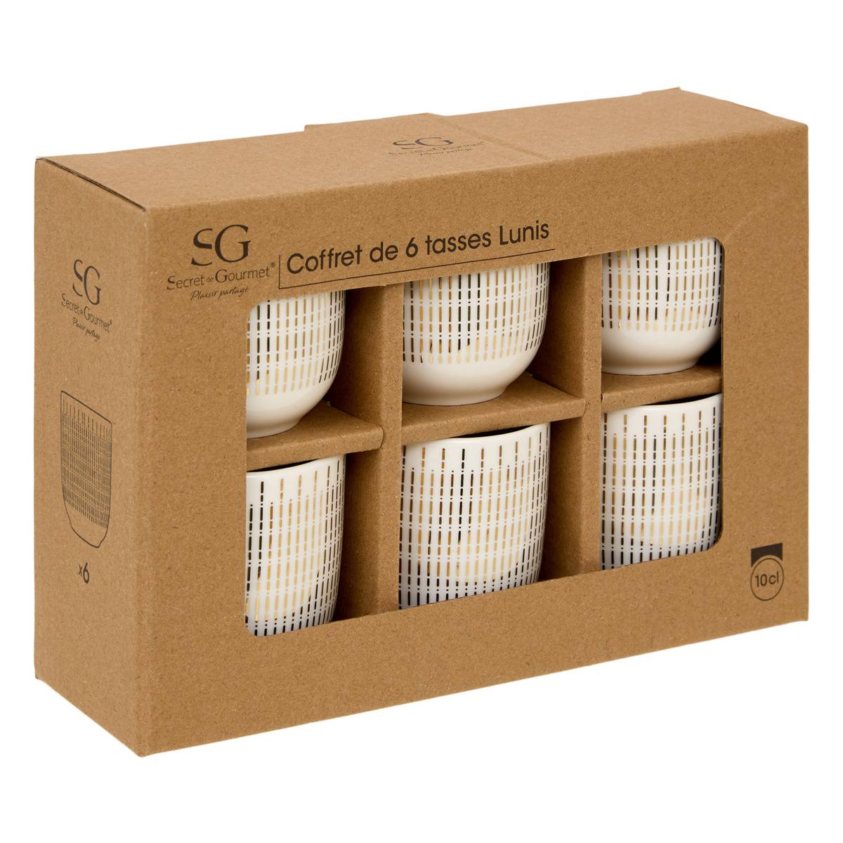 Coffret de 6 tasses en porcelaine LUNIS doré, ATMOSPHERA