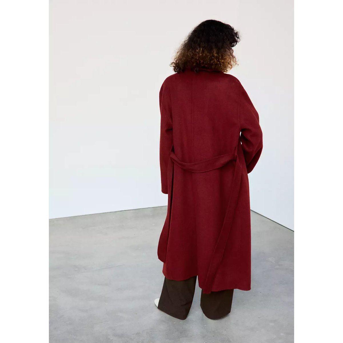 Manteau laine ceinture rouge, MANGO