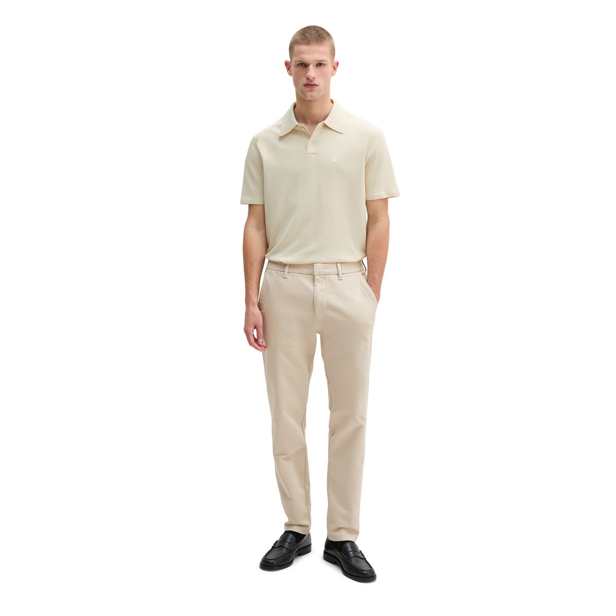 Chino modèle Morot Jogger tapered en satin de coton bio élastique beige, MARC O'POLO
