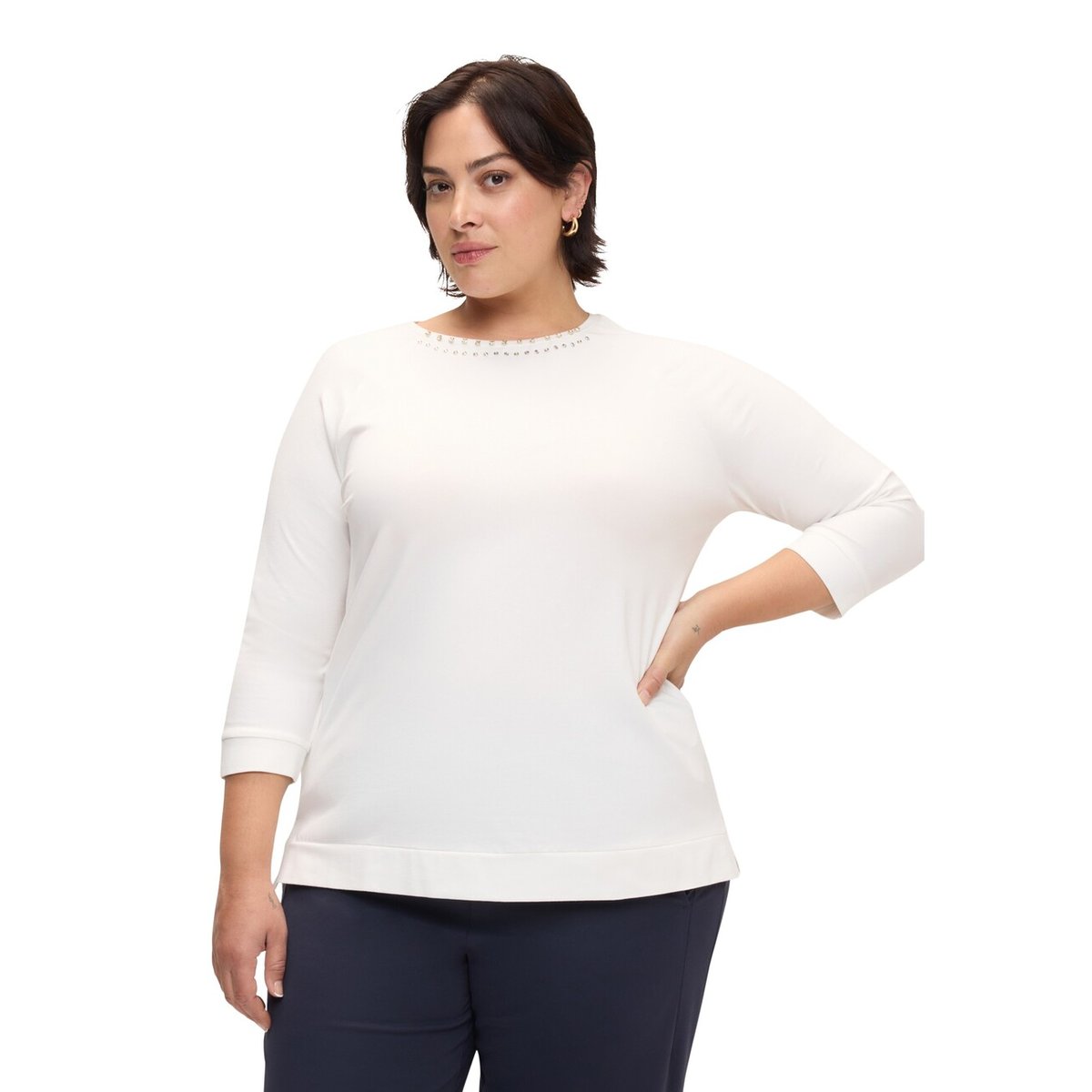 T-shirt avec strass et clous blanc, FIORELLA RUBINO