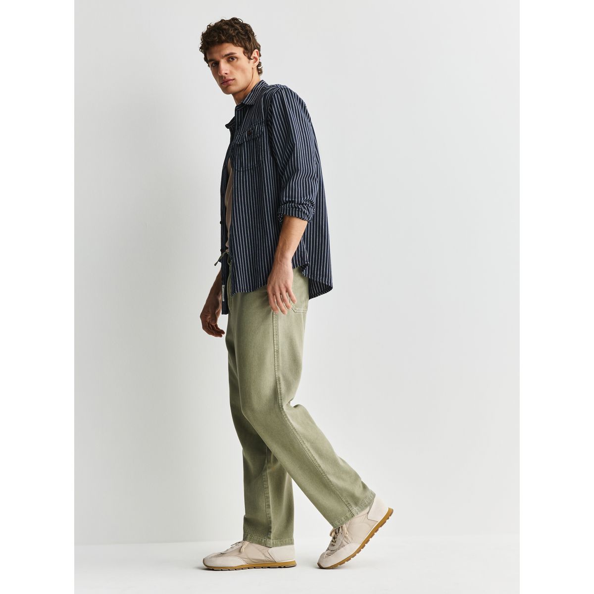 Pantalon authentique délavé taille élastique vert, NEXT