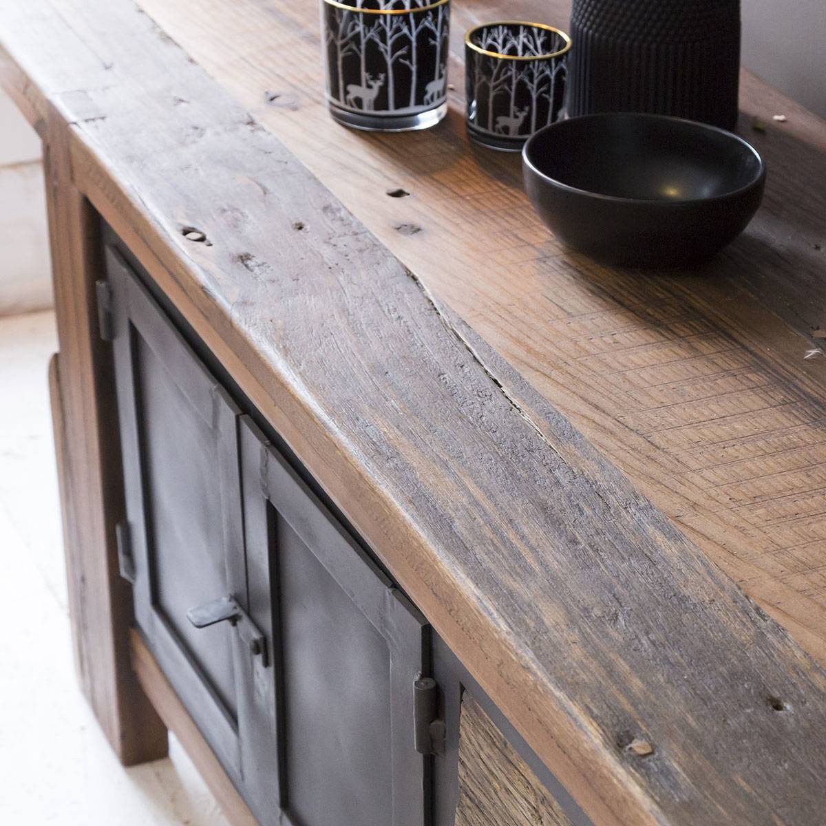 Meuble TV en bois recyclé HECTOR gris, MADE IN MEUBLES