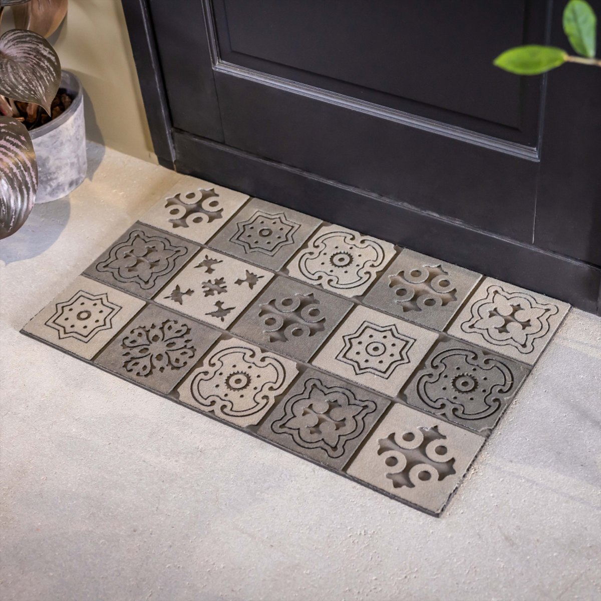 Tapis en caoutchouc motif Mosaique grey, JARDINDECO