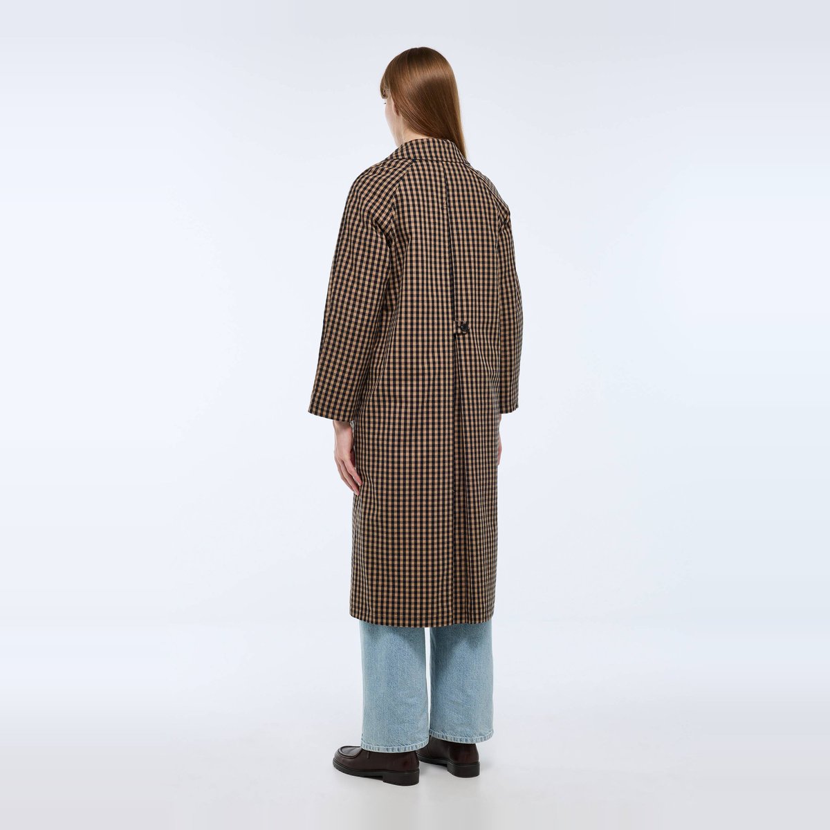 Trench long en coton à carreaux avec doublure matelassée amovible marine, MONOPRIX