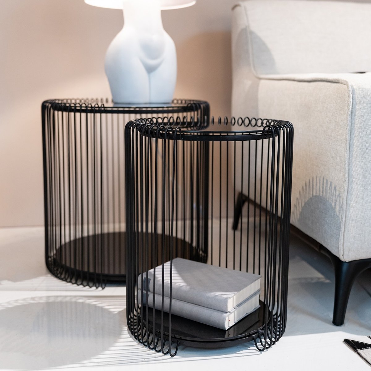 Lot de 2 tables d'appoint double plateau, WIRE noir, KARE DESIGN