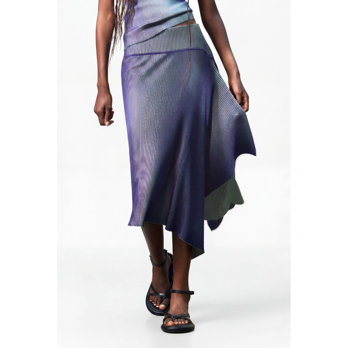 Jupe longue en maille irisée bleu, DESIGUAL