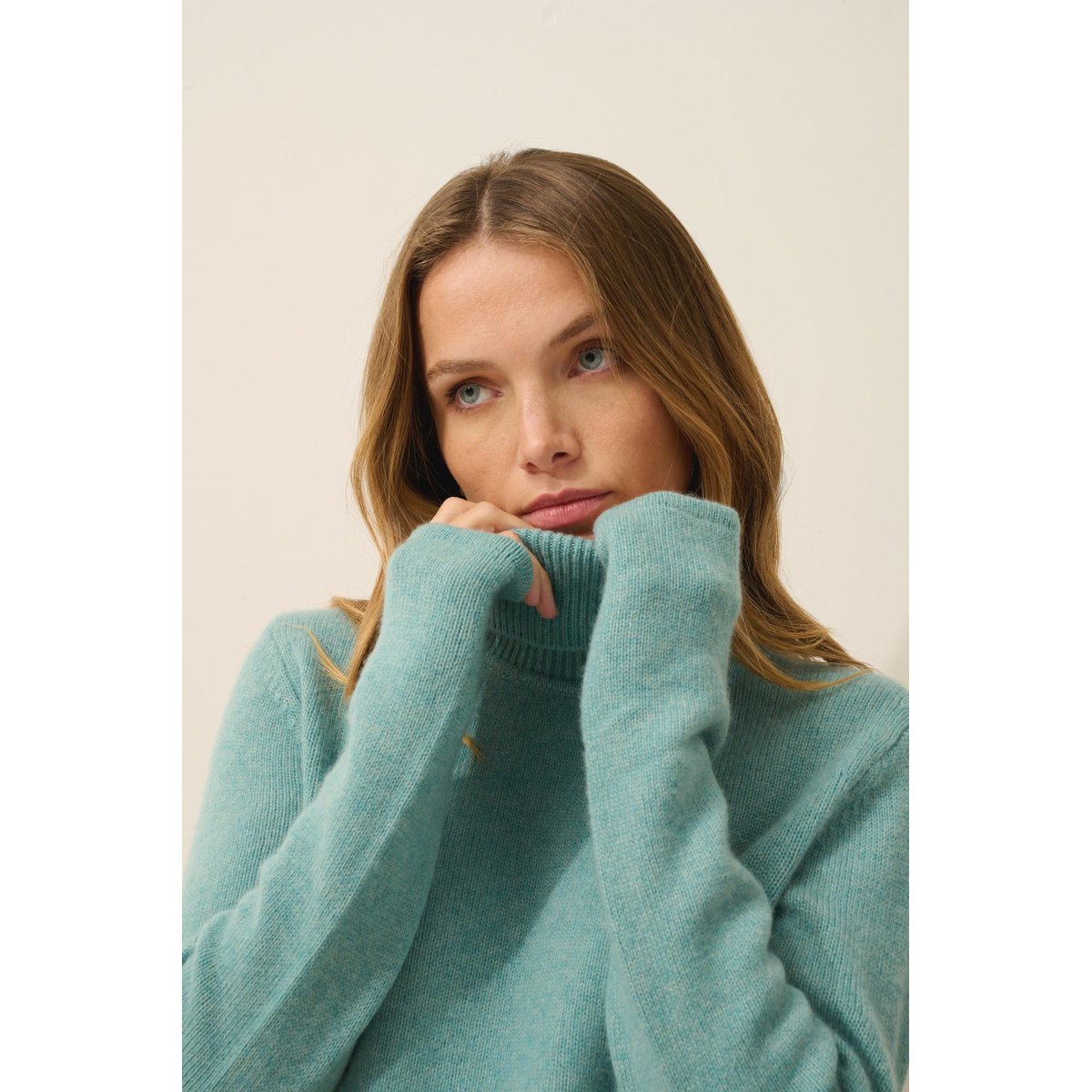 Pull Col Roulé 4 Fils Vert Chiné June vert, JUST CASHMERE