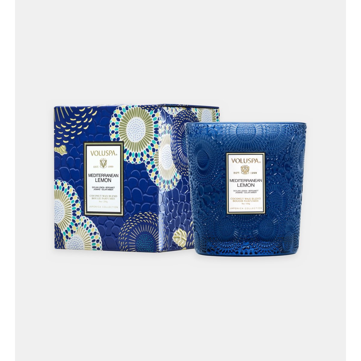 Bougie parfumée mediterranean lemon 255 g bleu, VOLUSPA