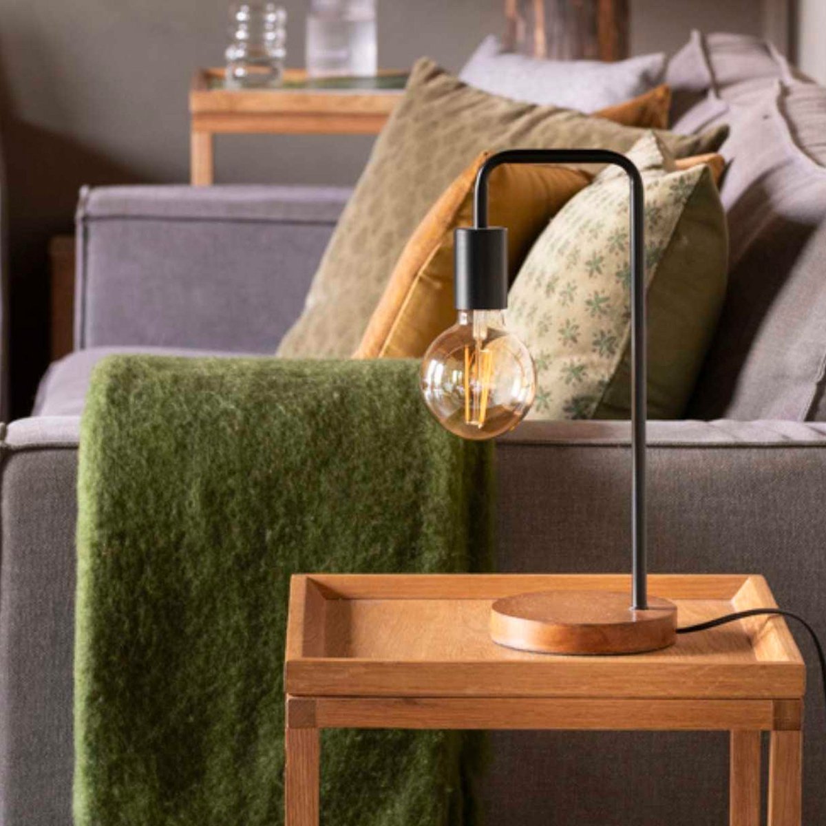 Lampe à Poser Courbée Design en Bois et Métal Noir noir, WADIGA