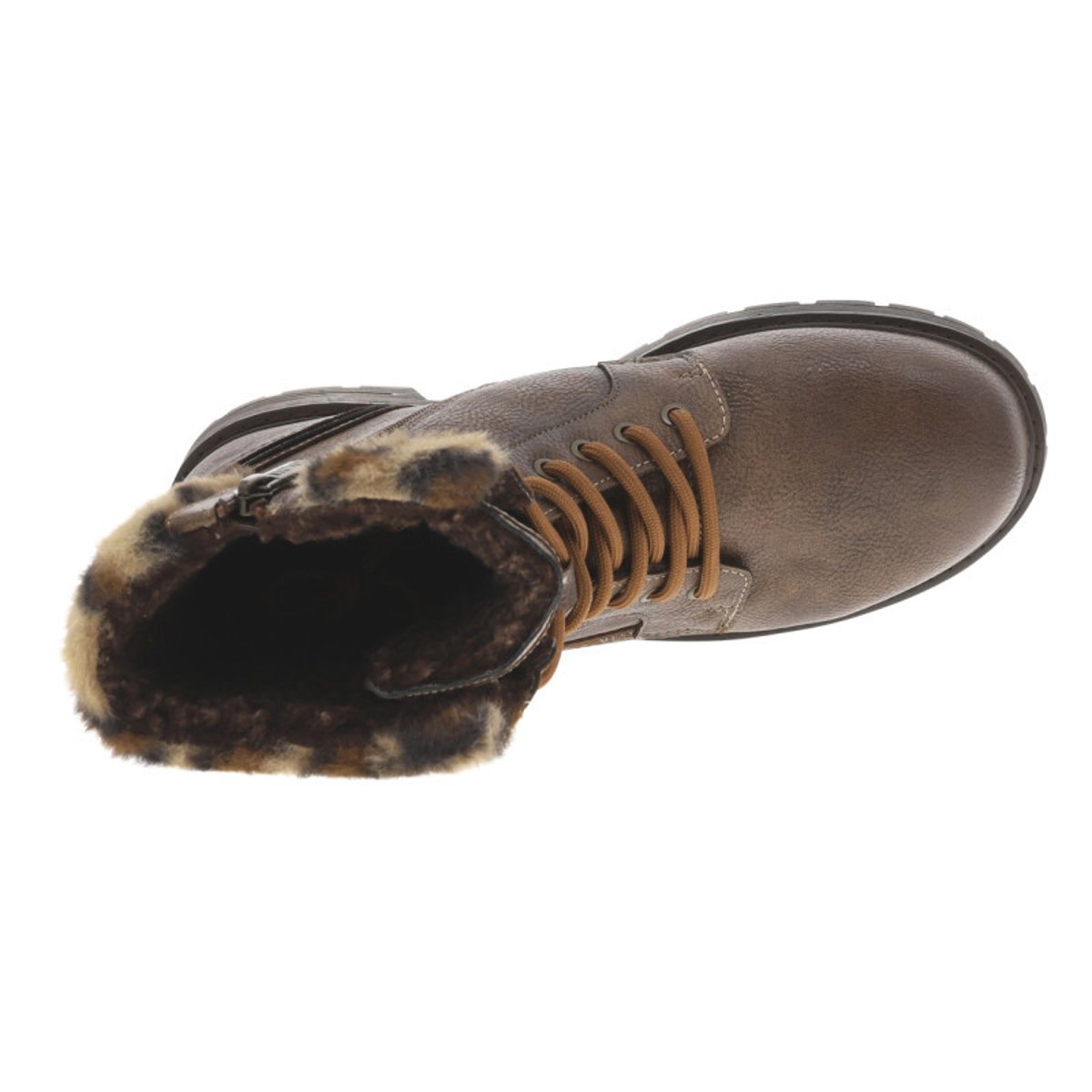 Bottines noires à talon décroché bas avec un zip et des lacets ronds marron, MUSTANG