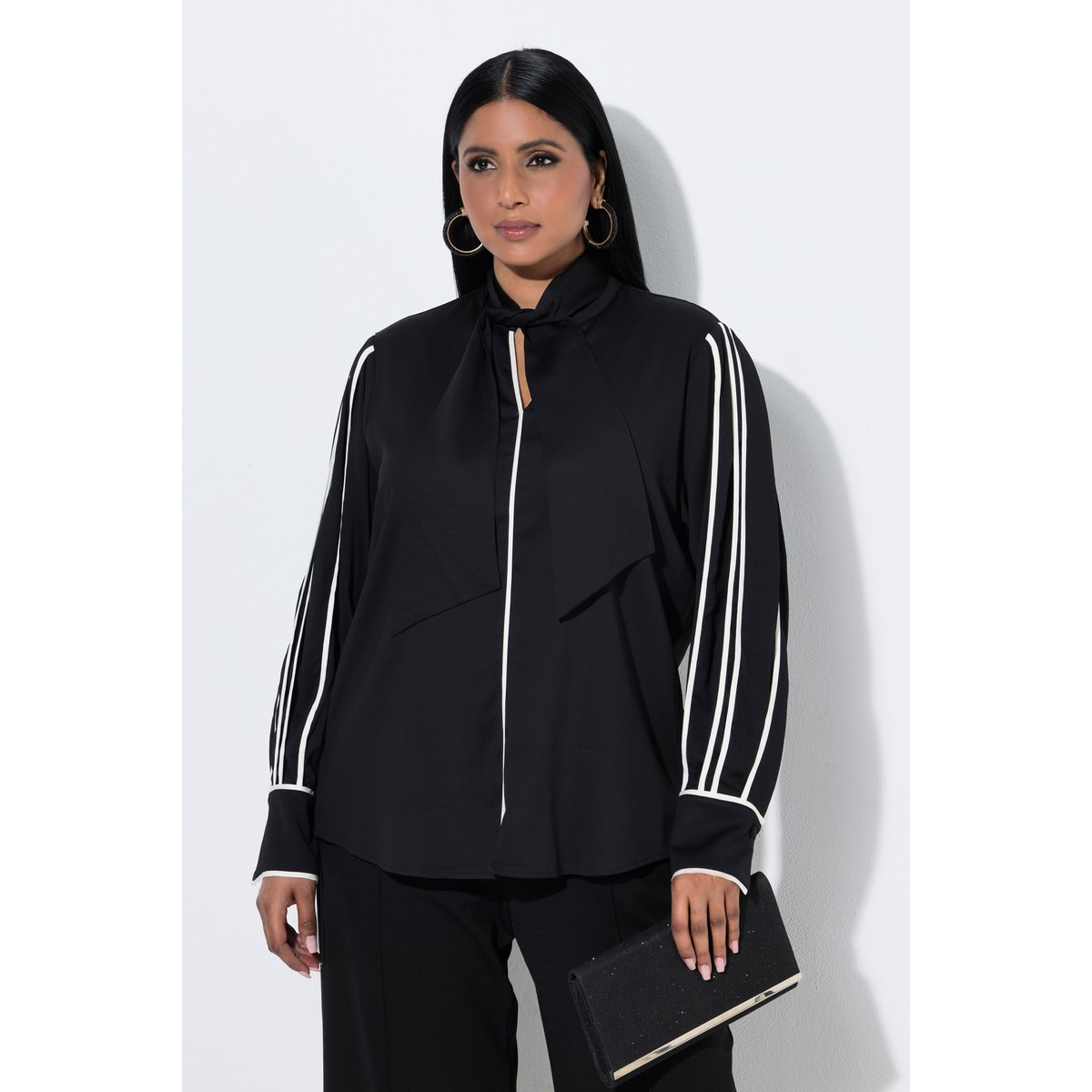 Blouse avec lavallière amovible noir, ULLA POPKEN