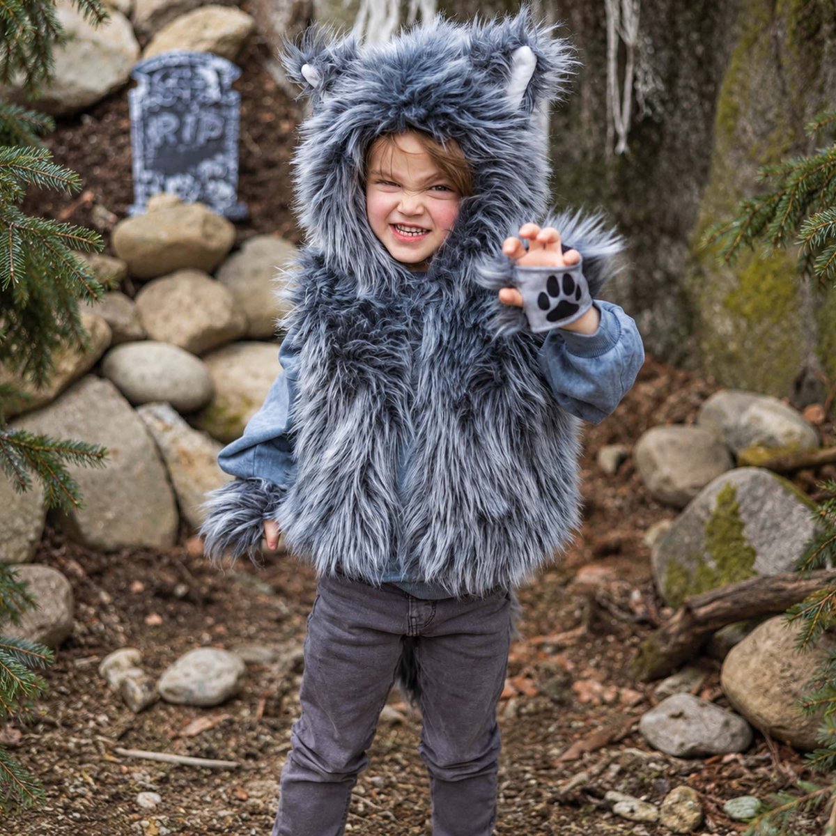 Déguisement enfant veste Loup toute douce avec gants gris, GREAT PRETENDERS
