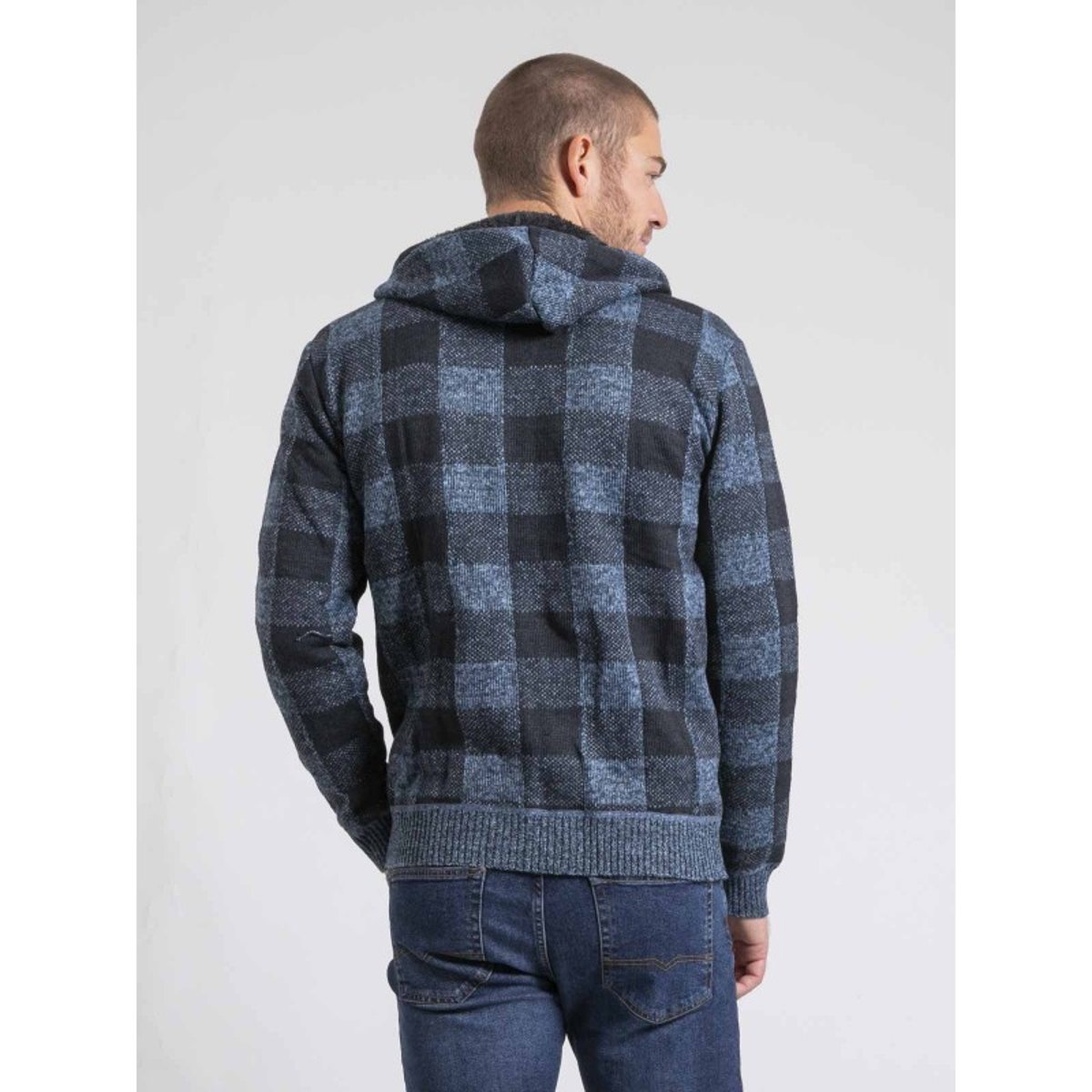 Gilet Capuche Carreaux Doublé Sherpa Lamacao bleu, RITCHIE