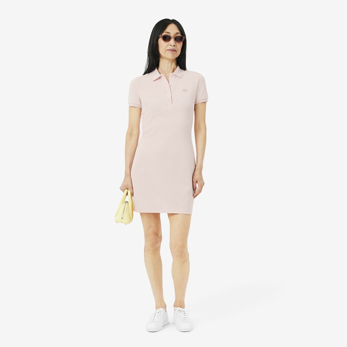 Abito dritto, corto, maniche corte rosa pallido, LACOSTE