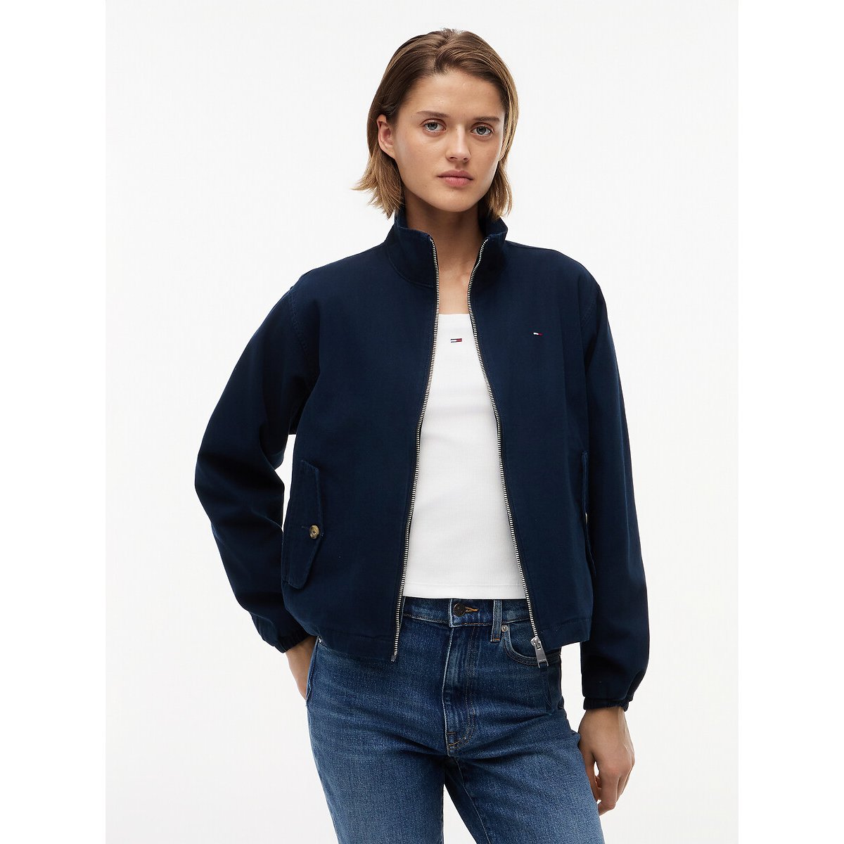 Cotton Canvas Zip-Up Jacket navy, TOMMY JEANS