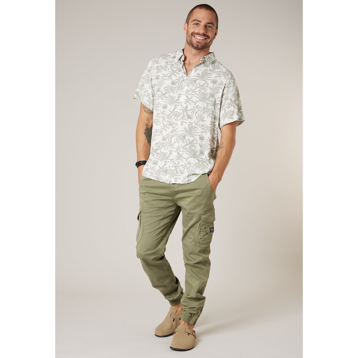 Chemise manches courtes homme imprimée végétal WILSON natural, DEELUXE