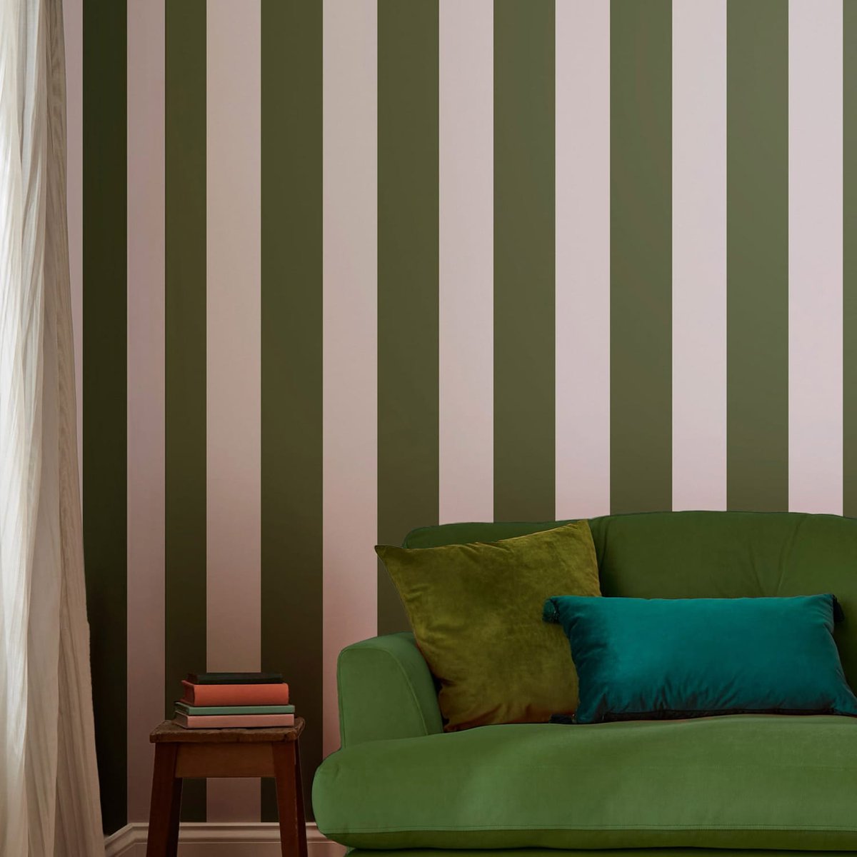 Papier peint Grandes rayures printanières vert, JOULES