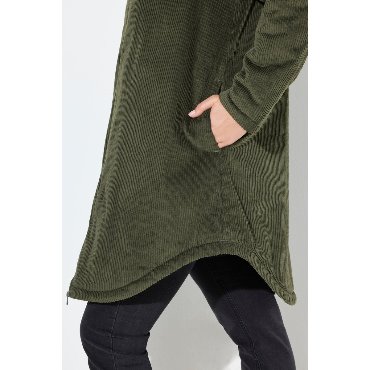 Parka à capuche en velours côtelé vert marais, ULLA POPKEN