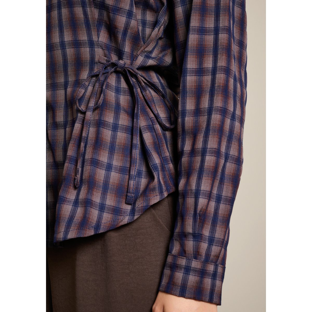 Chemise à carreaux à liens brun fonce chocolate, LOLALIZA