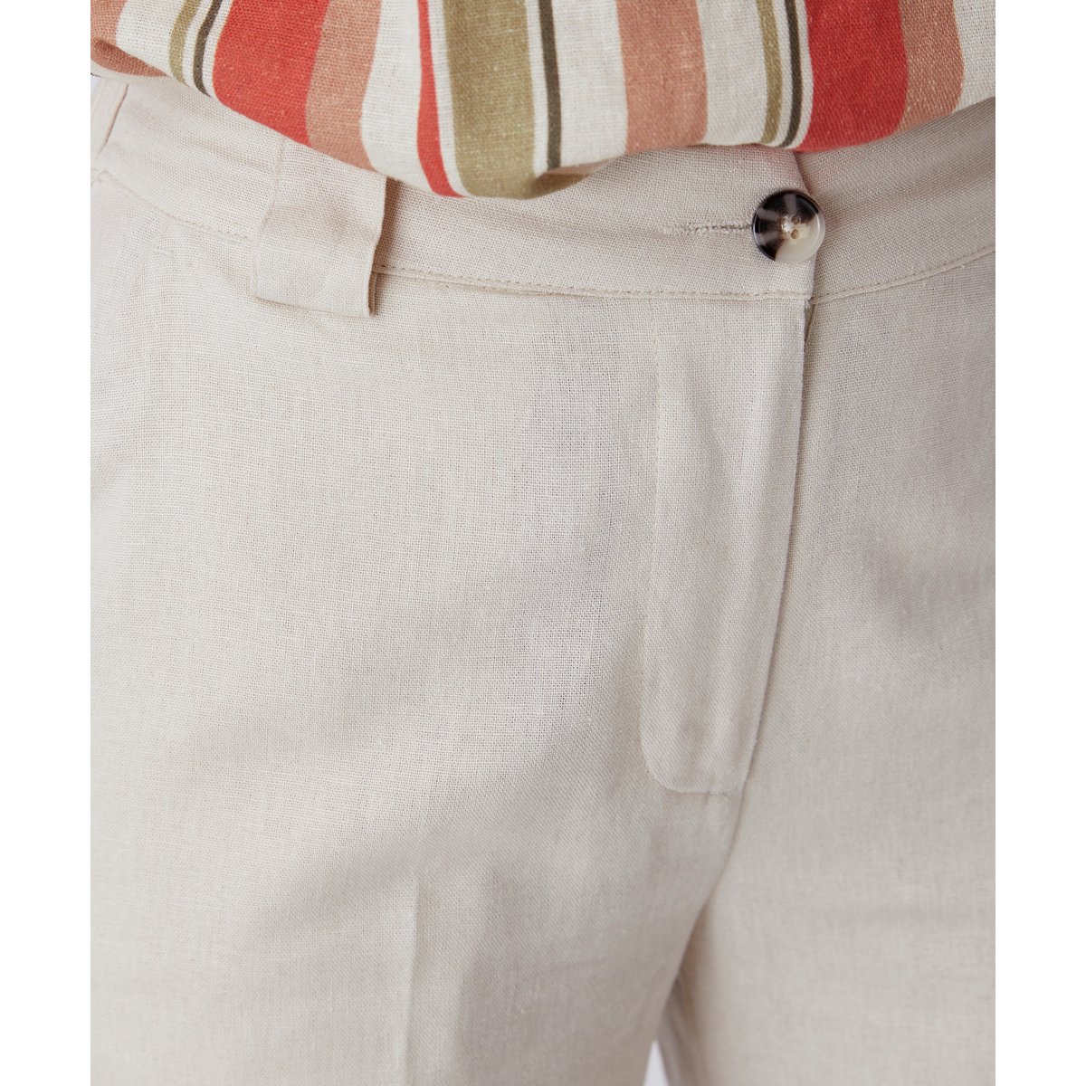 Pantalon 7/8ème mélange lin marron beige sable, DAMART