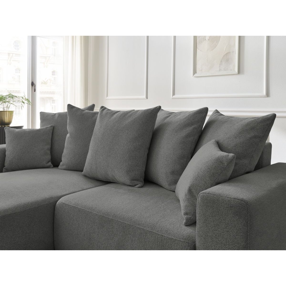 Canapé d'angle convertible 3 places en tissu chiné, ATILLA gris foncé, BOBOCHIC
