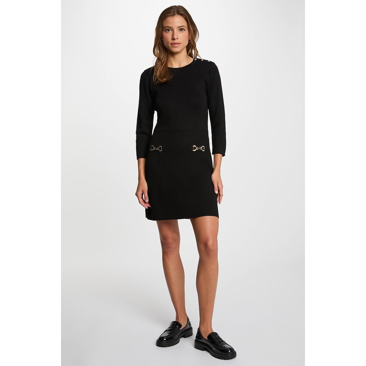 Robe tricot details boucle noir, MORGAN