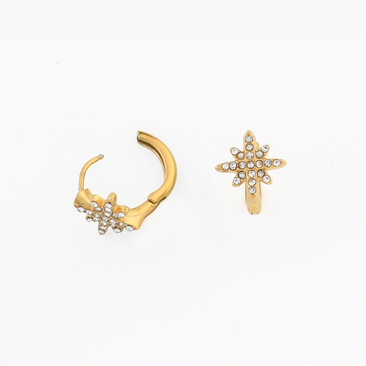 Petites créoles étoiles acier inoxydable et strass couleur unique, BALABOOSTE