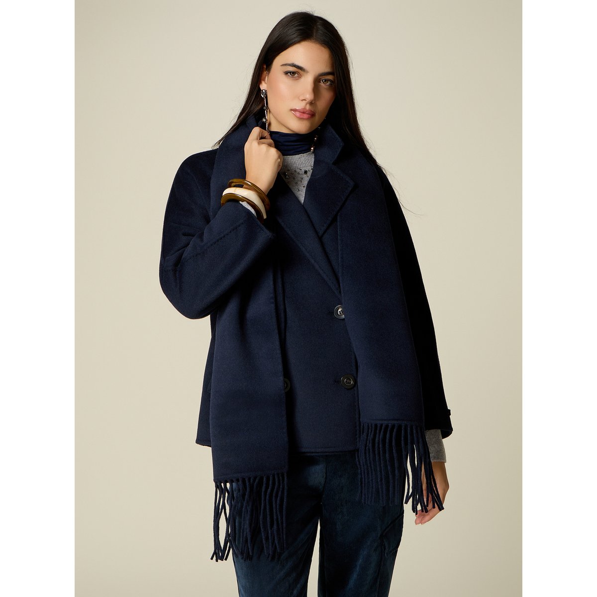 Caban avec écharpe intégrée bleu, OLTRE