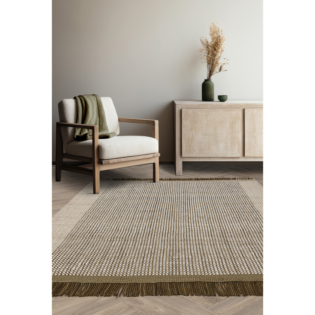Hand Woven Basket Weave Rug in 100% Wool brown              , ÉDITÉ
