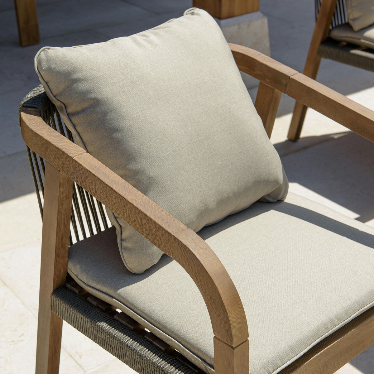 Fauteuil de jardin acacia et cordage vert avec coussins (lot de 2) BAHIA bois naturel, PIER IMPORT