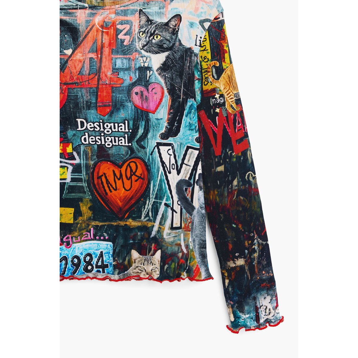 T-shirt à manches longues imprimé noir, DESIGUAL