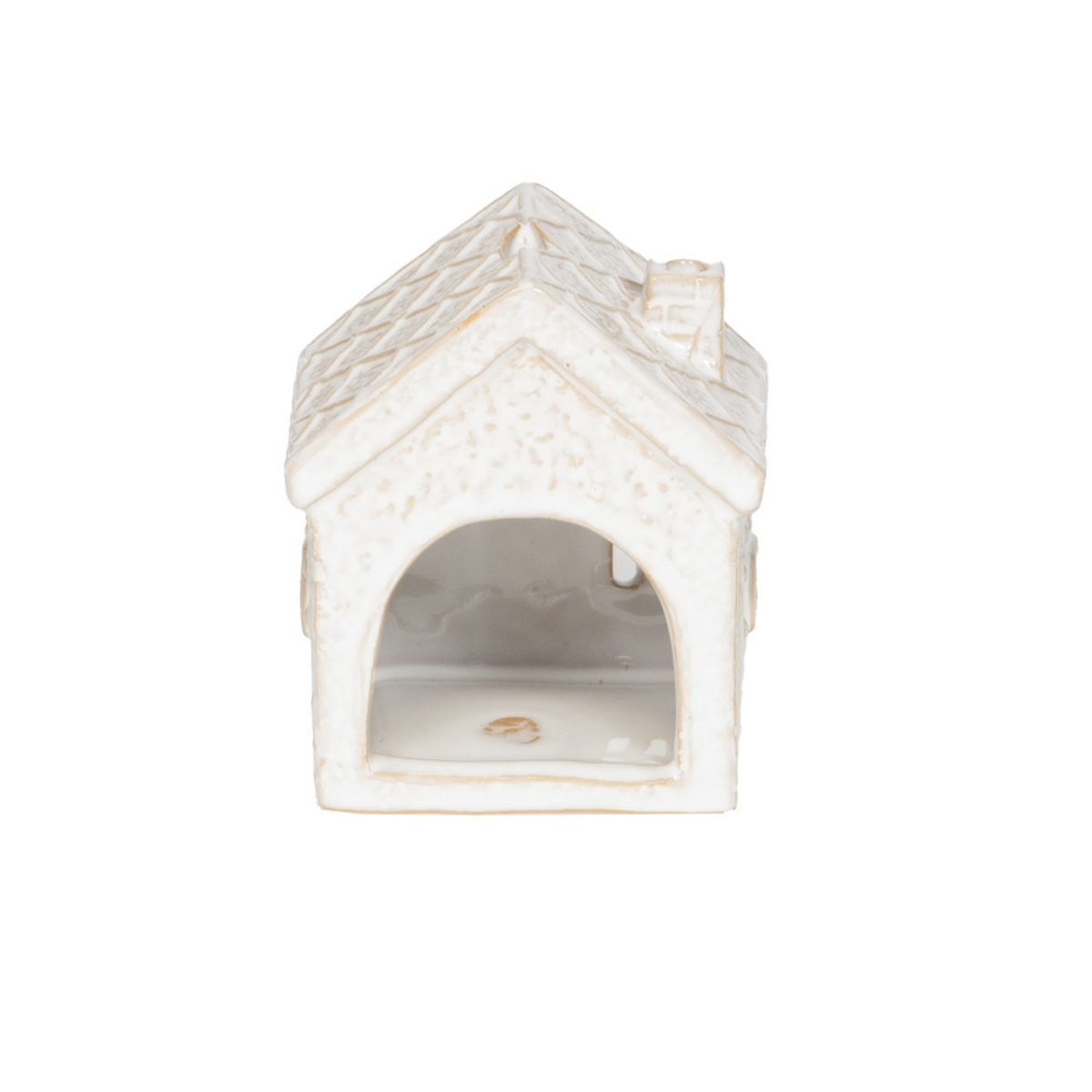 Photophore maison H7,7 cm en céramique blanc, AMADEUS